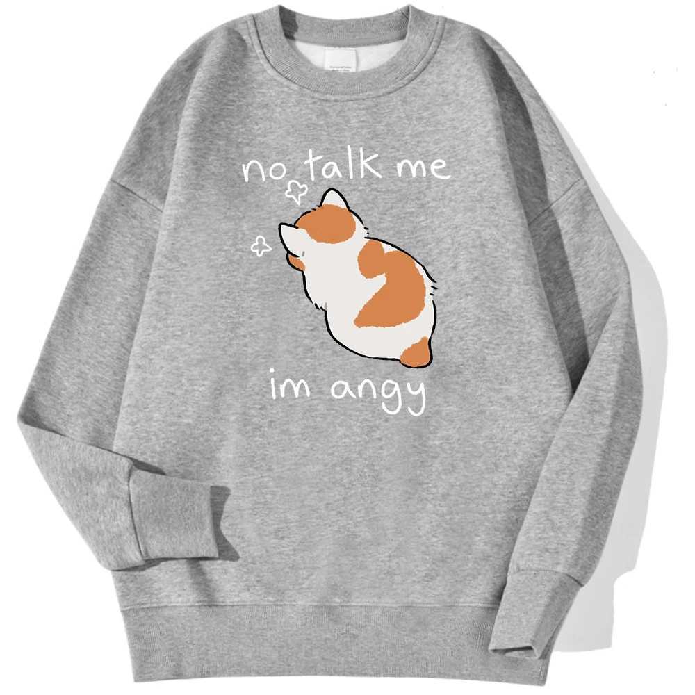 Мужские толстовки толстовок Tsundere Cat no Talk Me Im Angy Print Mens Whotshirt Casual удобная теплая уличная капюшона. Пуловер. Осенняя шерсть топ 240425