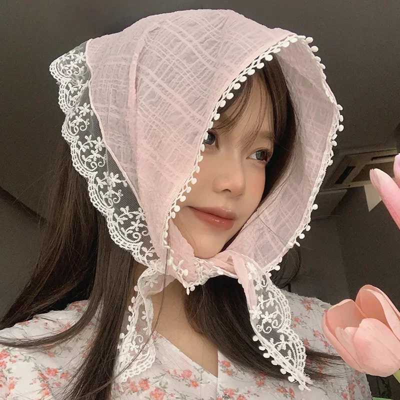 Bandanas Durag Korean Insn Lace Shood Womens Vintage Triangle Treasband Torba Opaska na głowę Posmarunek Turbo Turbo Akcesoria 240426