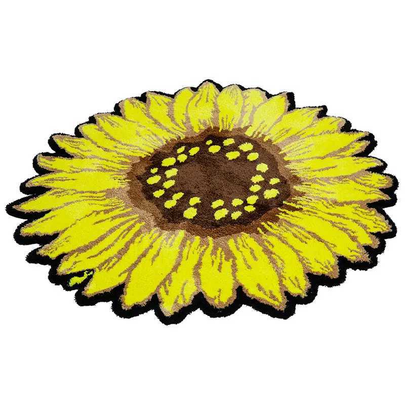 Dywany okrągłe słonecznik dywanika sztuki dzieła dywan kwiatowy do salonu sypialnia nowoczesna żółta roślina puszysta mata podłogowa dywan