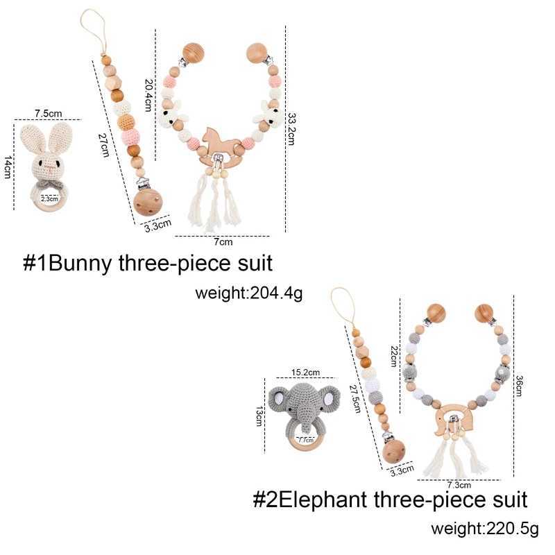 Mobiles# Baby Toys Wood Pram Clip Crochet Elephant Dummy Soere Chain Clip Animal Fort -Dissing Bracelet Crib Mobiele Stroller Toys Gifts D240426