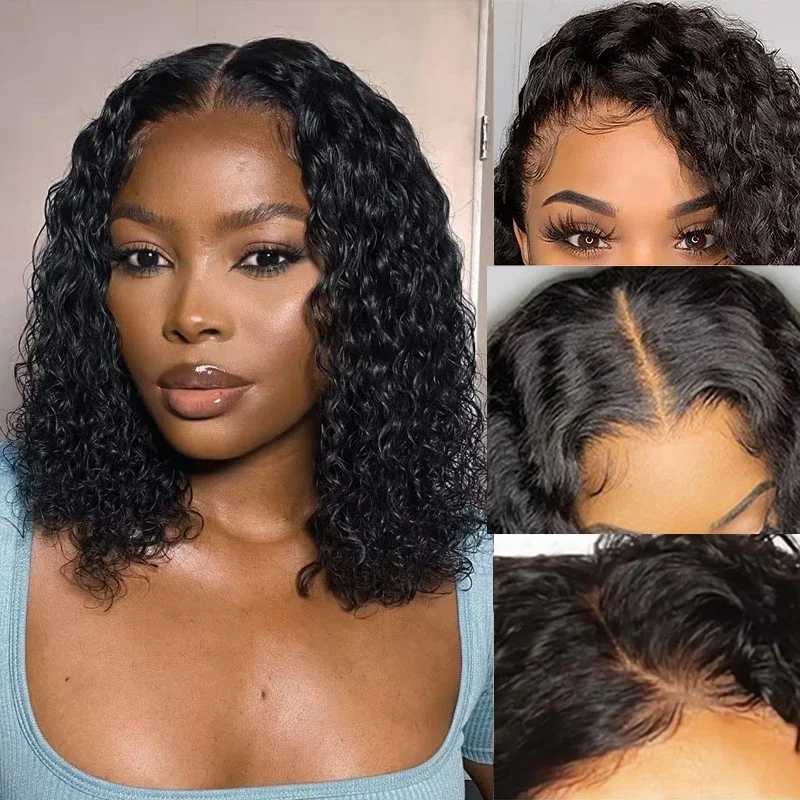 Syntetyczne peruki noszą i idź bezkluczową perukę bob 4x4 Pre -Cut Lace Human Hair gotowe do fali wody z przodu Kobieta Q240427