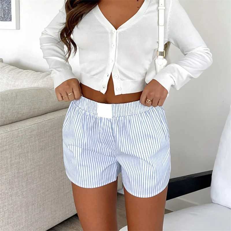 Frauen Shorts Frauen Y2K gestreifte Pyjama Shorts Elastic Taille Wide Bein Gingham Boxer Lounge Shorts Poked PJ Bottom Goes Out Out Out Out Out Out D240426