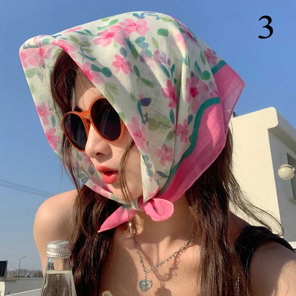 Bandanas Durag 55 * 55cm Bloemhaar sjaal Katoen linnen vierkant kopscherm Bandana Kleine sjaal Travel Foto Hoofdband Girl Hair Accessoires Ins 240426