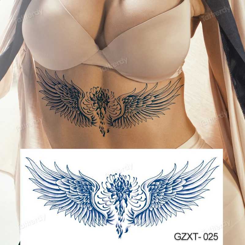 Tattoo Transfer Back Tattoos Temporäres Frauen gefälschte Tattoo Engel Flügel Phoenix Vogel für Frauen Männer auf Körperkunst wasserdichte Aufkleber Tatoo Juice Ink 240427