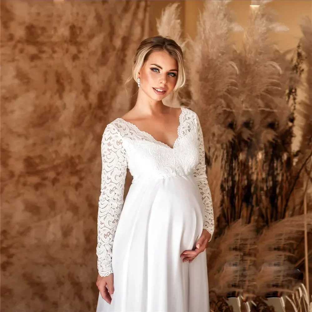 Sukienki macierzyńskie koronkowa biała sukienka macierzyńska baby shower seksowna ciąża sesja zdjęciowa maxi impreza rekwizyt Q240427