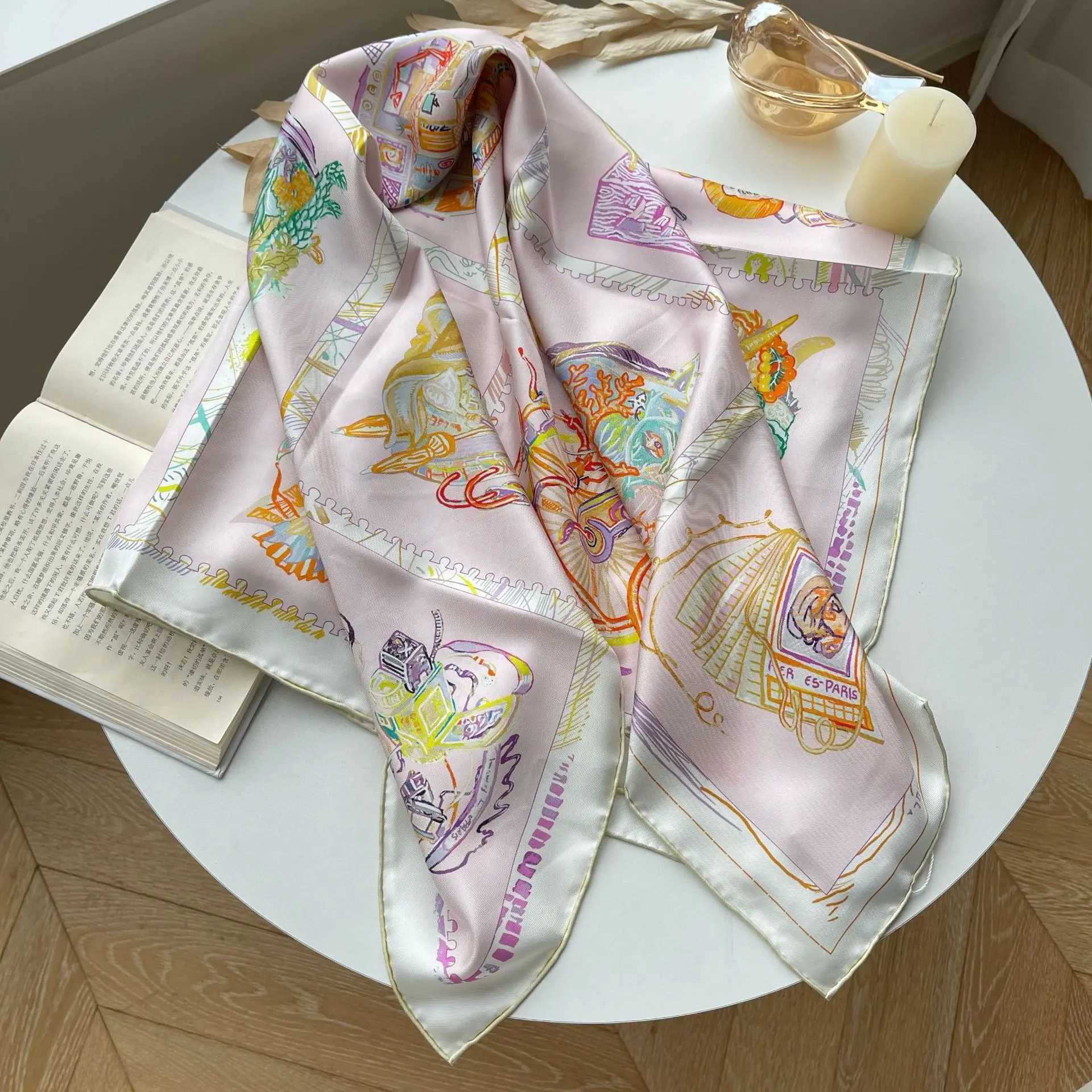 Bandanas Durag 2023 Brand Air-Mez H * Luxury Womens Silk Twill Scarf Womens Silk Fashion Châle Knight Mirror Silk Square Brand Fountain Gift 240426