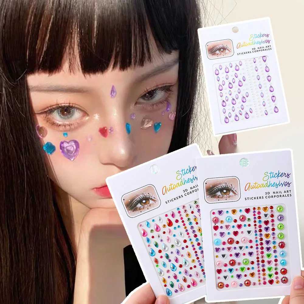 Tattoo Transfer Makeup Diamond Eyes Face Stickers 3D Face Jewels Pearl Body Brow Crystal Facial Rhinestone Temporary Tattoo Eyebrow Stickers 240426