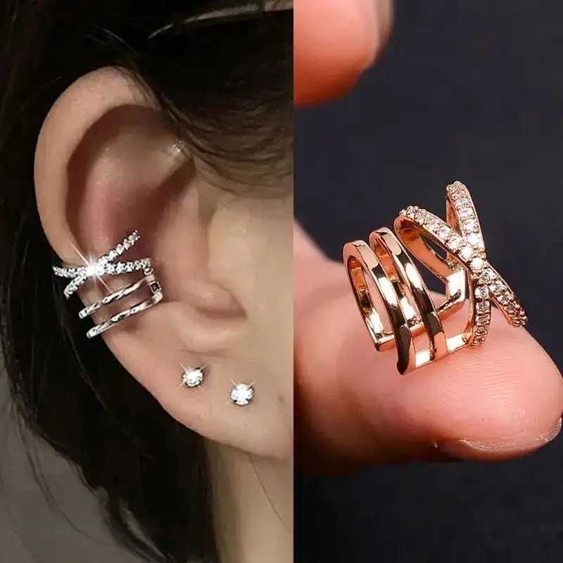 Charm Punk Metal Zircon Star Ear Cuff Ear Clip for Women No Pierced C Shape Geometric Small Earcuff Ear Wrap Clips Party Jewelry