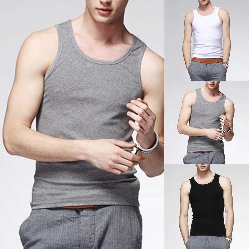 Débardeur pour hommes Fashion Mens Basic Tank Top Top Summer Sports Gym Muscle Muscle Sans manches O-NECK TRAPALIT THIRT PLAI