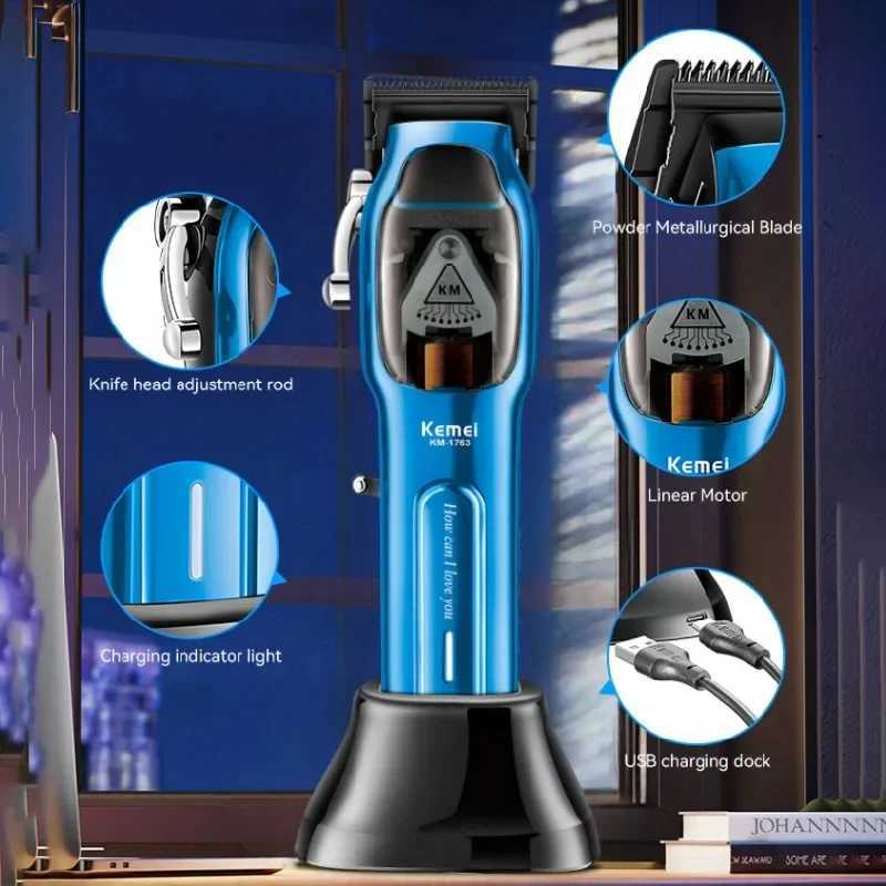 Trimmer de cheveux 9000rpm Coiffeur électrique avec charge sans fil par moteur professionnel KM-1763 Salon meilleur coiffeur Q240427