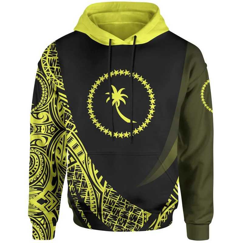 Bluza Męskie bluzy Bluzy 3D nadrukowane Chuk State Coat of Arms Polynesian Tattoo Lapu Sun Tribal Hoodie Męs