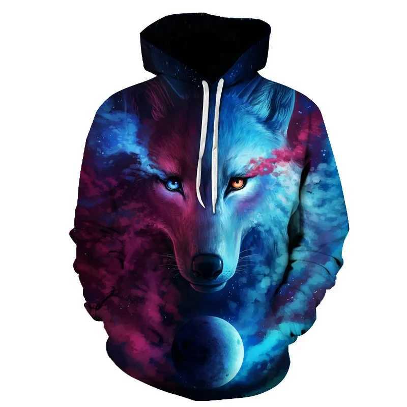 Sweatshirts Mens Hoodies Sweatshirts Autumn New Hoodies Mens/Womens 3D Ferocious Wolf Head Printing Sweatshirt Kids Fashion Hip Hop Casual Coat Mens Hoodie 240425