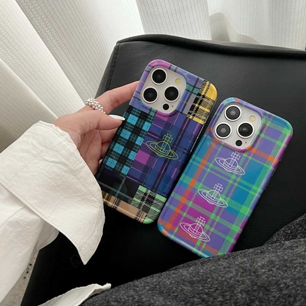 Mobiltelefonfodral Multicolour Stripe Plaid Splicing Cross Planet Cover Case för iPhone 14 13 12 11 Pro Max Sock Sock Secast Protective Phone Case J240426