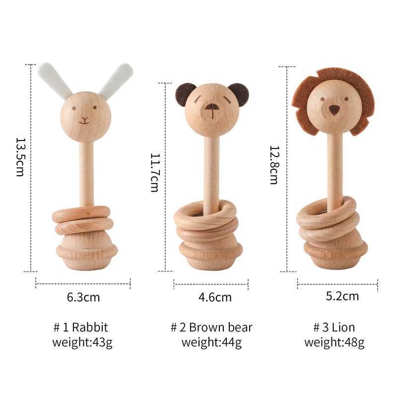 Mobils# Baby Wooden Montessori Toys Cartoon Animal Rabbit Crocodile Blocks Rattle Game Puzzle Anello di legno Anello di legno Rattometto giocattoli teethering D240426