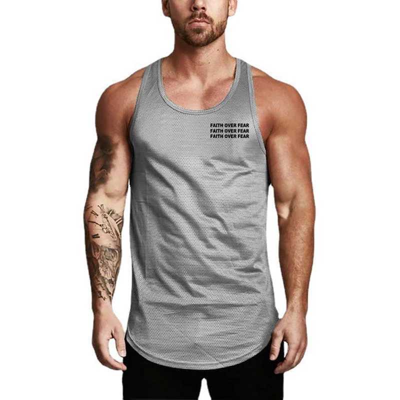 Tops canotte maschile Faith Over Stamp Earness Fitness Top Top Mesh Essiccata Sleevella Muscolo Muscolo Fitness Sports Sport Slimming Topl2404