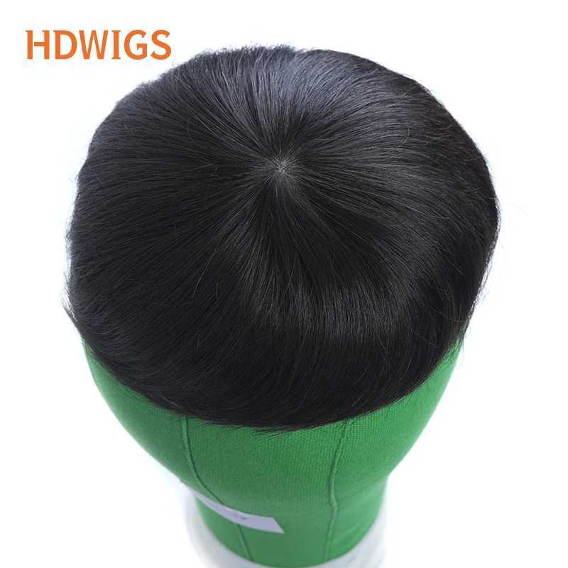 Синтетические парики Прямой мужчина Toupee Human Hair Hair Clip Machine предназначена для париков швейцарской кружевной топ натуральный цвет Q240427