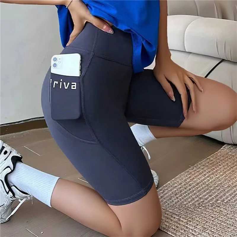 Aktive Shorts 2024 Neue Sommer -Yoga -Shorts Frauen High Taille Yoga Sport Biker Shorts für Fitness Cross Taille Pocket Yoga Pant Running Shorts D240426