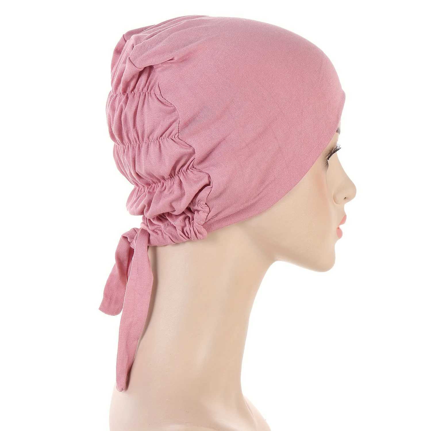 Bandanas Durag Breathable elastic bottom cap solid color lace headscarf adjustable inner headscarf cap 240426