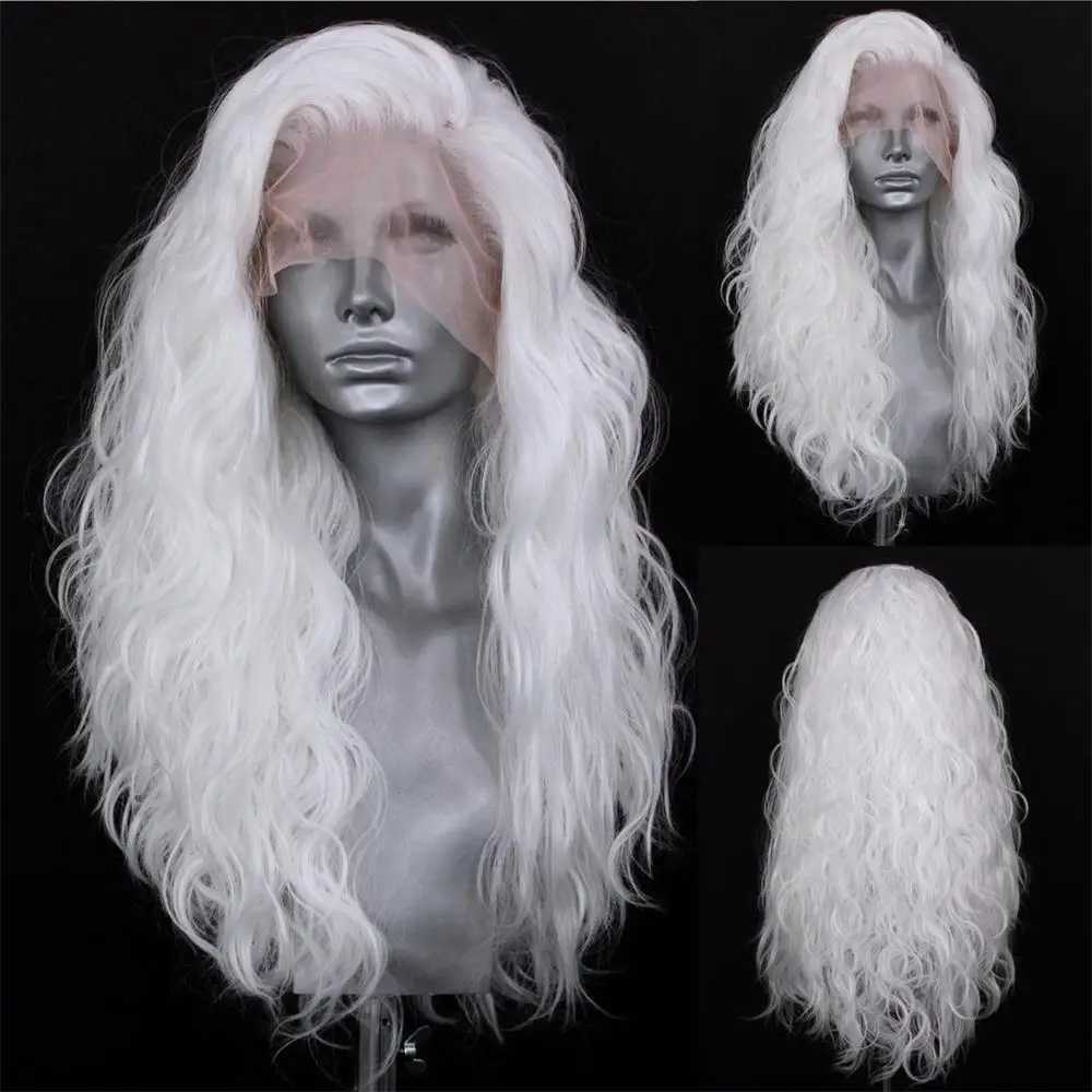 Parrucche sintetiche Fanxtition White Wasose Waose Wig Long Pizzo Fronta Fronta Female Giochi di ruolo Female Capelli Q240427
