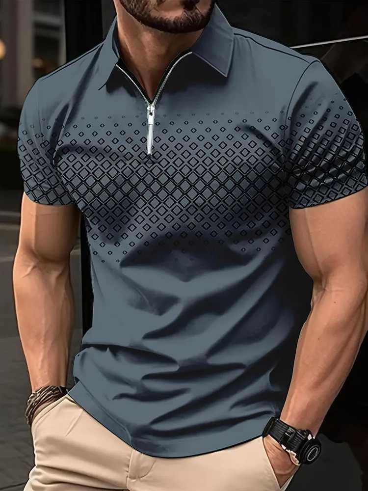 Men's T-Shirts Golf shirt fashion 3D T-shirt zipper POLO shirt casual short sleeved summer street clothing mens clothing European measurement J240426