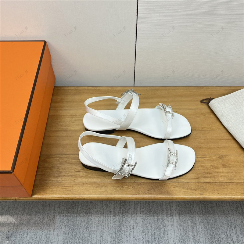 Topkwaliteit nieuwe schoenen voor dames slippers maat 35-42 zijden echt leer beroemde merkontwerper sandalen lage hakken blingbling crystal buckle flats zomerontwerper