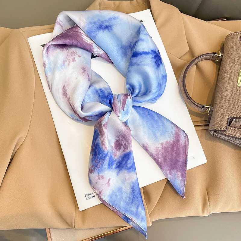 Bandanas Durag Headwear Womens Popular Populaire 70x70cm Band Silk Band Beach Sunset New Kerchief Luxury Design Square Scarf 240426