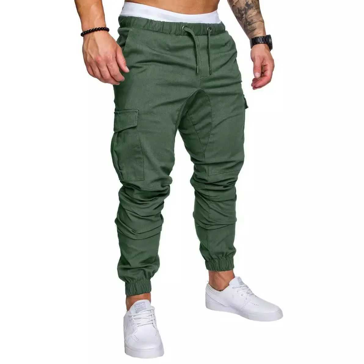 Pantalon masculin masculin multi-poche micro-élastique sport lointain jambes pantalon jogger masque cargo pantl2404