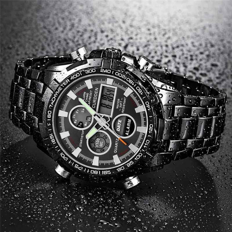 Montre-bracelets Big Brand Es for Men Fashion Alloy Band Dual Time Multi-Function Sports Chronograph Business Black Montre Homme 2024 Q240426