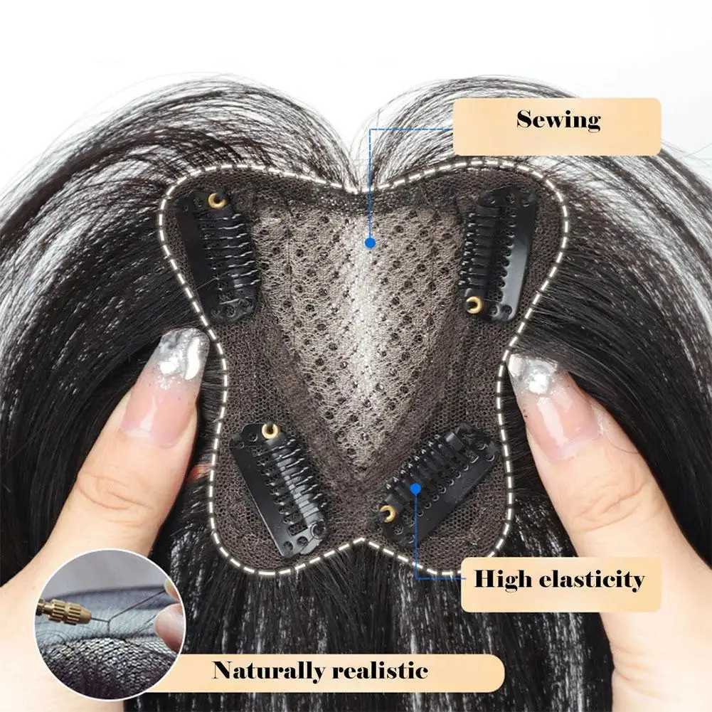 Syntetyczne peruki żeńskie peruki symulujące włosy na czubku głowy naturalnie puszyste z ośmioma różnymi kształtami grzywki lekkie i cienkie Q240427