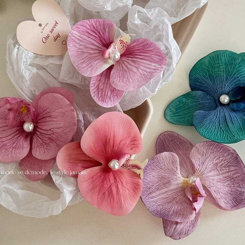 Hair Clips Barrettes New Womens Artificial Orchid Pearl Clip Side Beach Holiday Headwear Girl Festival Accessories