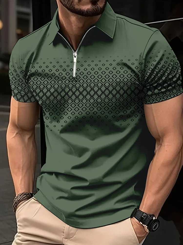 Men's T-Shirts Golf shirt fashion 3D T-shirt zipper POLO shirt casual short sleeved summer street clothing mens clothing European measurement J240426