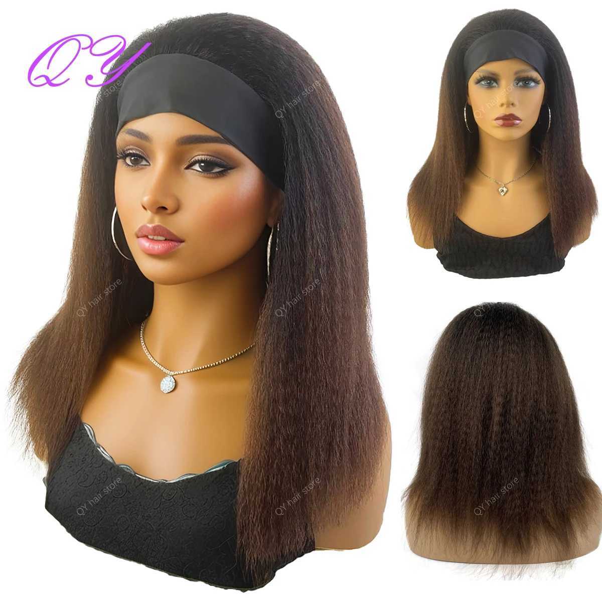 Perruque synthétique perruque pour les femmes africaines Yaki Bandage raide Black Moyenne Longueur Coiffure Daily Urban Q2404271