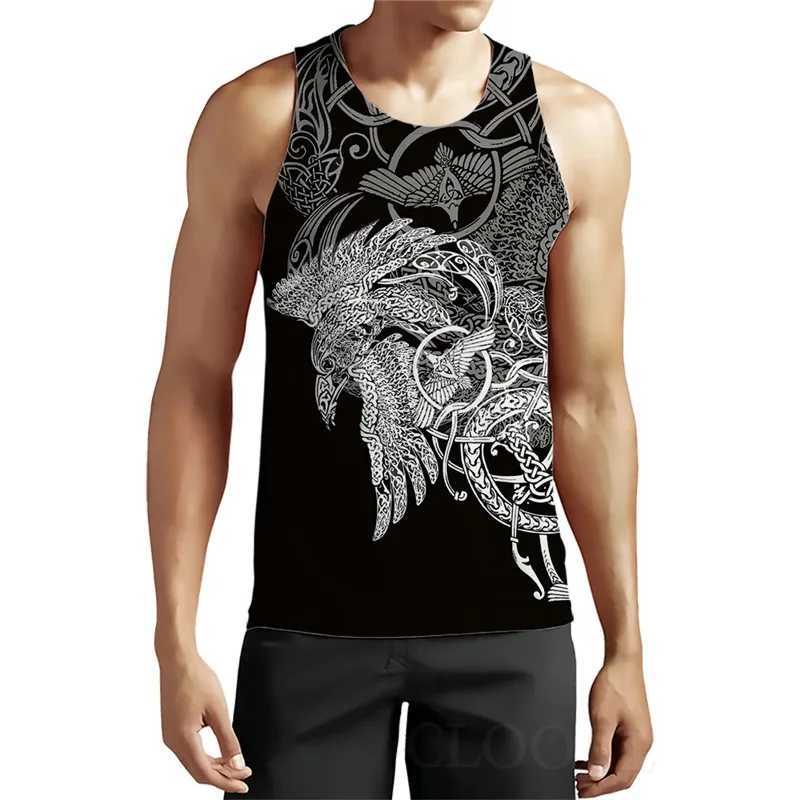 Men tanktops retro heren gotische tanktop zomer mouwloze 3D -printen viking heren top losse casual hete hiphop street topl2404