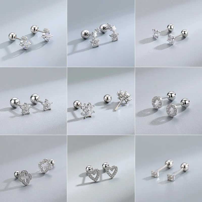 Stud Silver Color Screw Back Helix Piercing Stud Earrings For Women Cubic Zirconia 925 Silver Needles Cartilage Earring Jewelry d240426