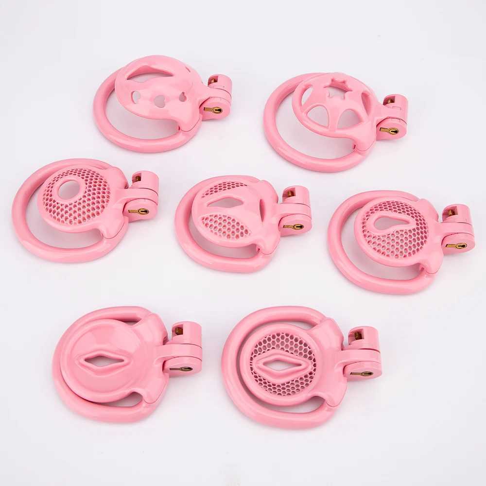 NXY COCKRINGS Super Small Pink Sissy Chastetity Cage Lightweight Male Mask With 4 Flat Base Ring Bondage Bondage BDSM SEX TOYS FOR MEN 240427