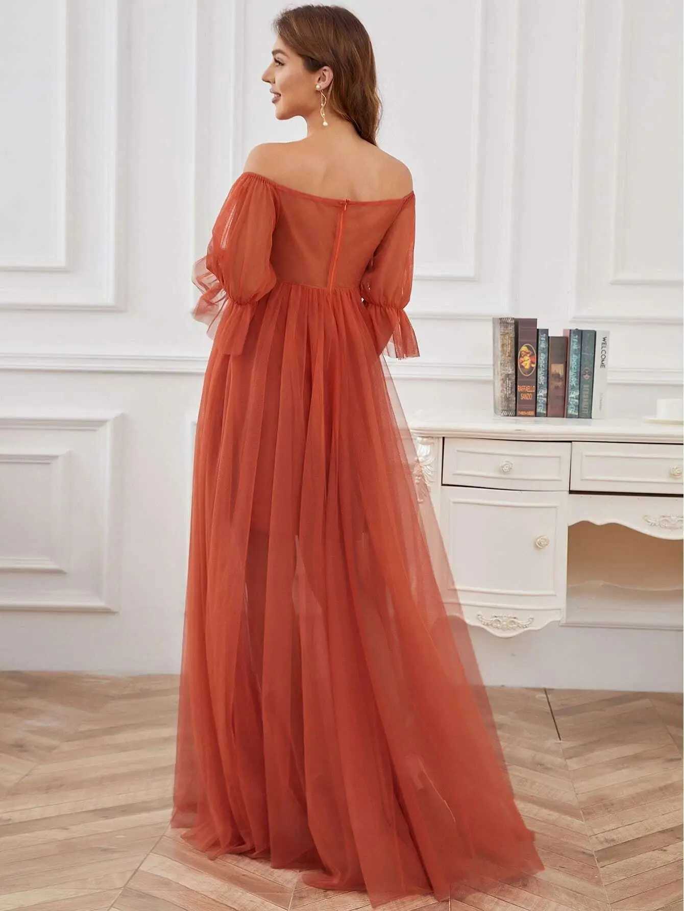 Maternity Dresses Elegant Pregnant Women Photoshots Long Dress Solid Shoulder Evening Party Bride Q240427