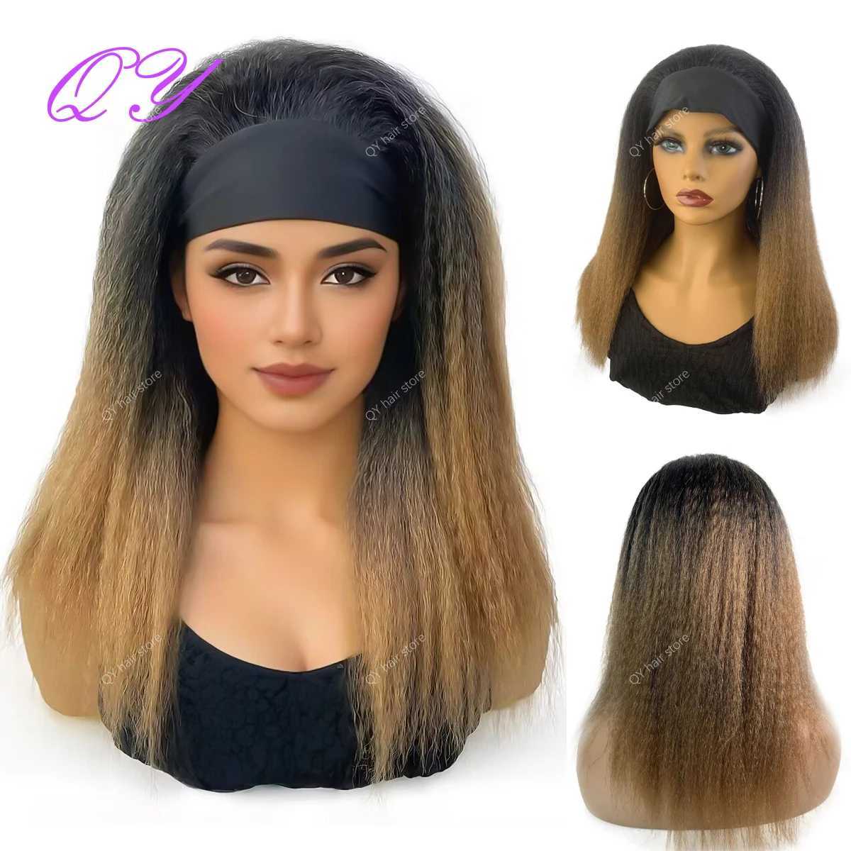 Perruque synthétique perruque pour les femmes africaines Yaki Bandage raide Black Moyenne Longueur Coiffure Daily Urban Q2404271