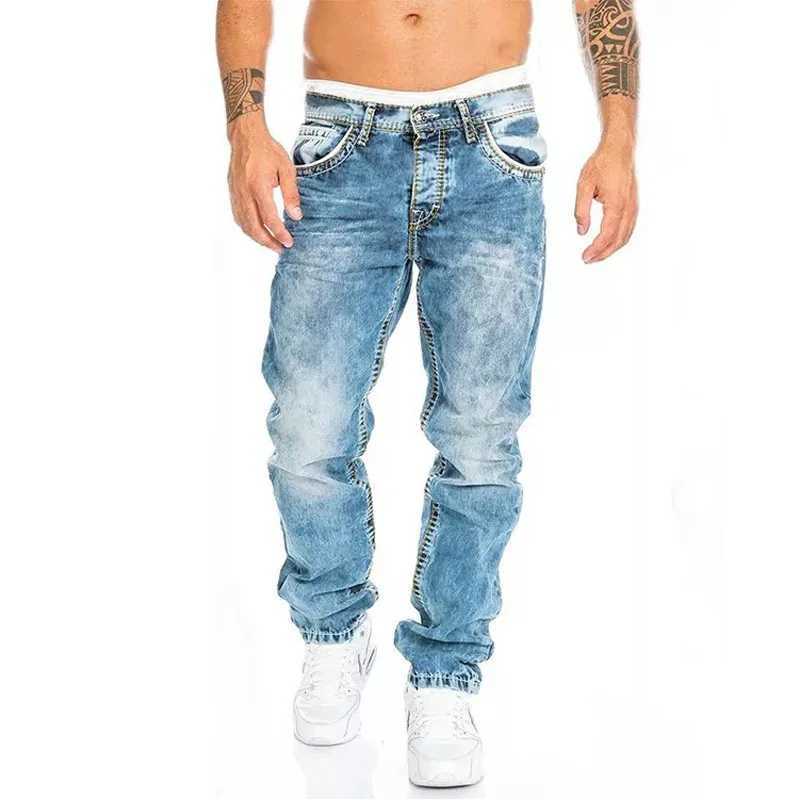 Men's Jeans Fashionable classic mens jeans blue and black high-end loose leg pants business and leisure brand mens work clothes mens straight jeansL2404