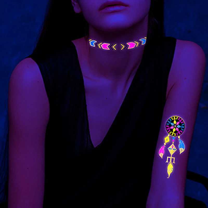 Dövme Transfer Aydınlık UV Işık Geçici Dövme Çıkartma Kol Yüz Parlayan Dövme Vücut Sanatı Dövme Partisi Gece Bar Yanlış Dövmeler 240427