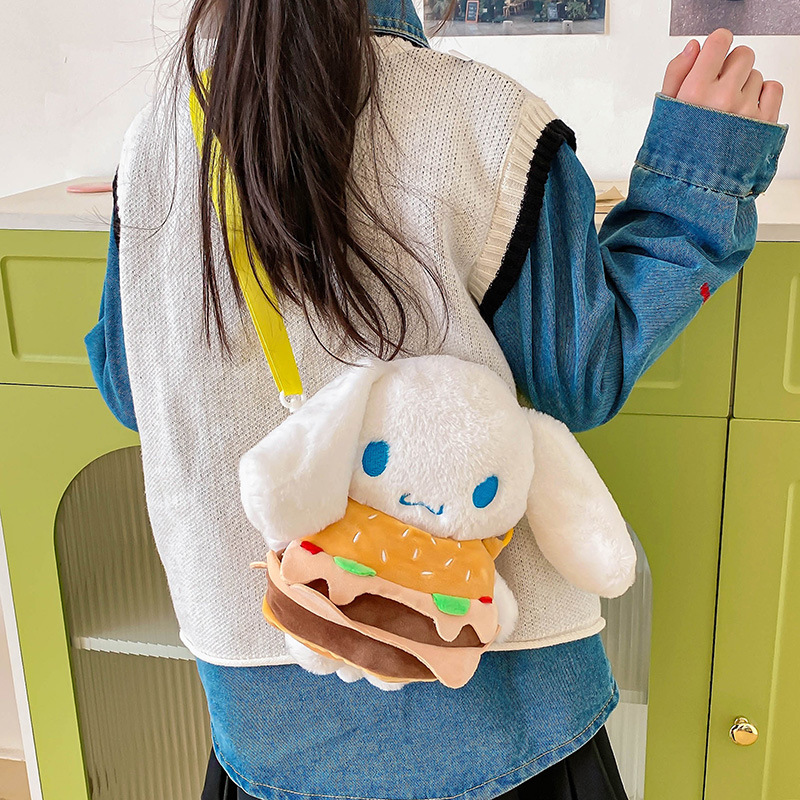 Kuromi Cinnamoroll 2024 Nueva mochila de muñecas de hamburgo de lindo Ins Gran capacidad Bolsa de clase de estudiante Mochila para cachorros