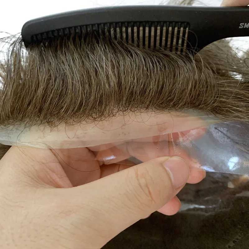 Sentetik peruklar sıcak satış remy saç envanter orta yoğunluk ince deri taban insan toupee erkek peruk PU poli q240427