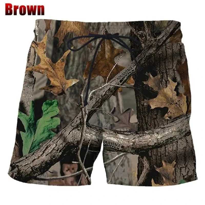 Shorts masculinos verão nova camuflagem 3D Os shorts masculinos impressos são divertidos da moda Casual Casual Cenas naturais de praia Troncos de natação Q240427