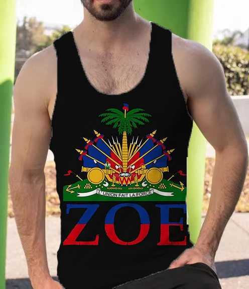 Herentanktops Haïtiaanse vlag Mouwloze tanktop T-shirt Franse Haïtiaanse Republiek Modieuze en leuke Haïtiaanse vlag T-shirt National Emblem T-shirtl2404