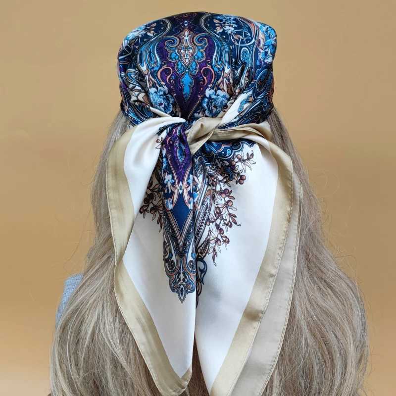 Bandanas Durag luksus 70x70cm kwadrat Kerchief Four Seasons Beach Scalf popularny Sunset Silk Headband Women New Design Style Style 240426
