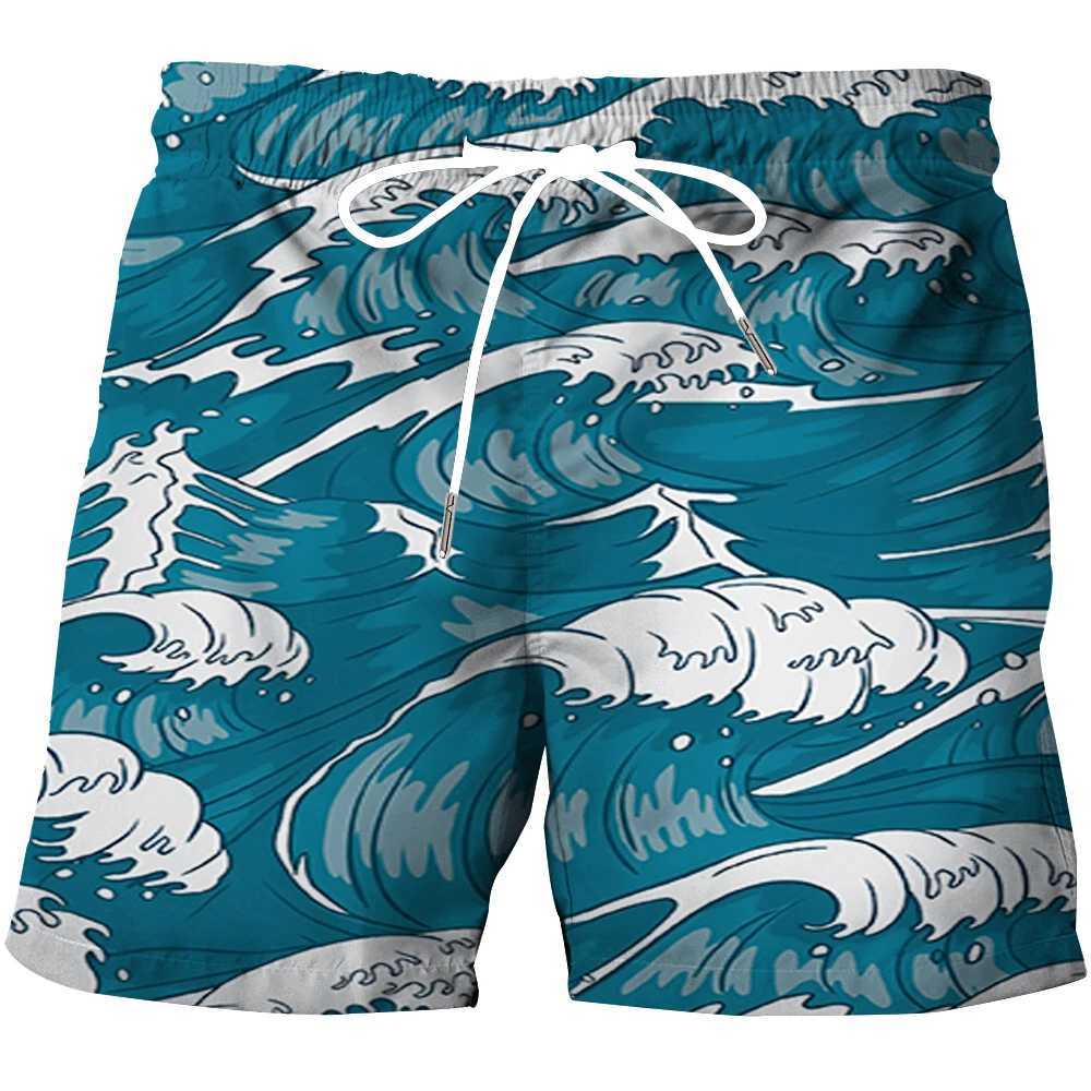 Mäns shorts bhriwrpy plus size mens wave grafiska tryckta shorts för utomhussporttrender avslappnade brädet q240427