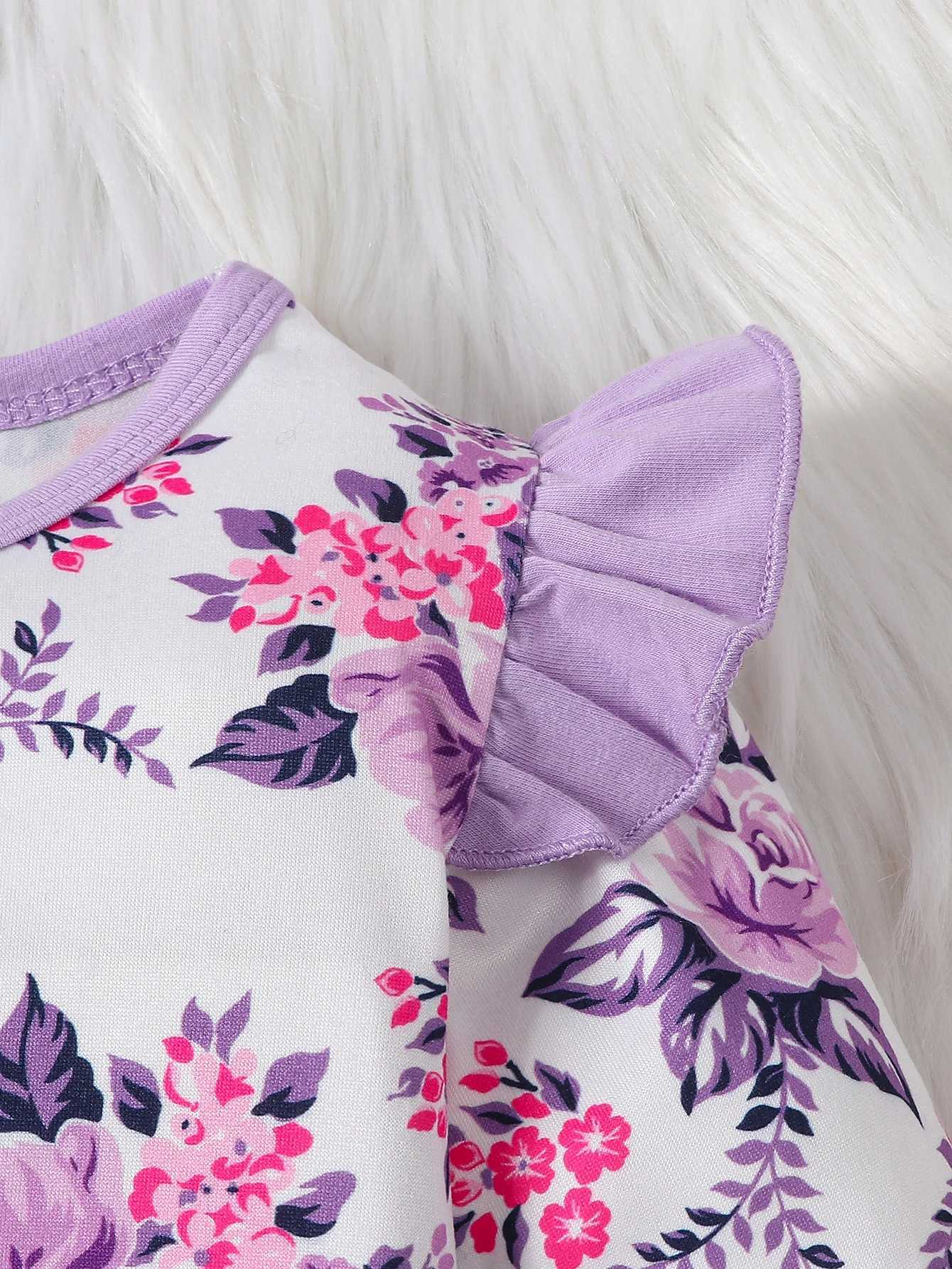 ROMPERS NETTE 2 -teilige neue Mädchen Kostüm -Set - Blumendruck Langarmer Overall und Bughaar Frühling/Sommer Baby Clothingl24f