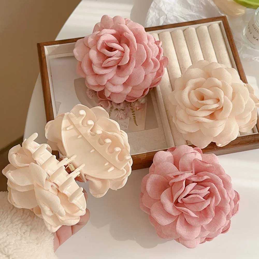 Clips de cabello Barrettes tela Rose Flower Claw para mujeres Cubo de niñas Sweet Shark Captura Clip Accesorios