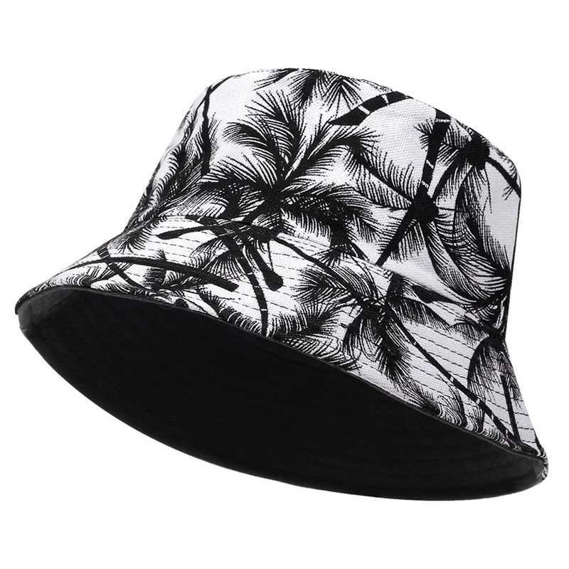 Weitkrempeln Hats Eimer Herren Kokosnussbaumhut Baumwolle gedrucktes Hüfthopfischer Panama Sun Outdoor Street Freizeit gepolstert Q240427