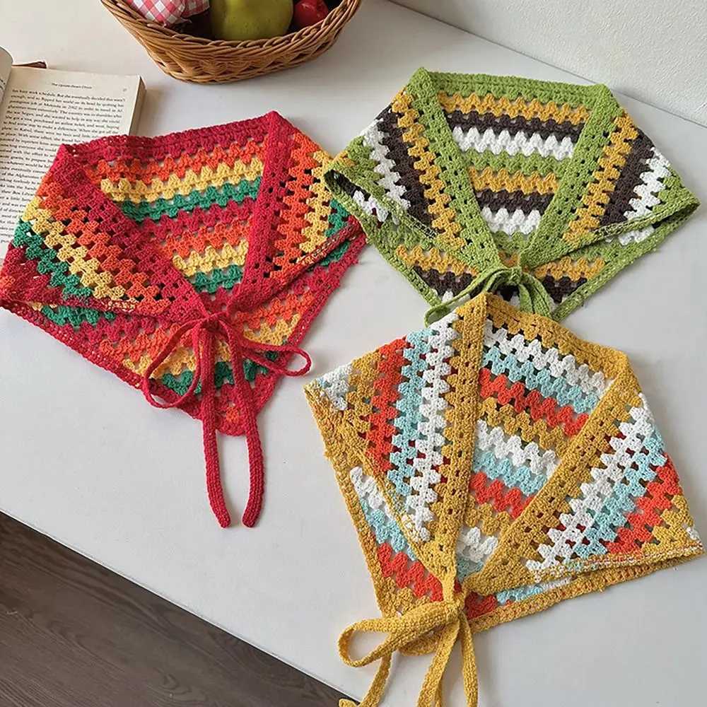 Bandanas Durag Knitted triangular headband handmade crochet French pastoral style headband towel small flower headband hat spring/summer 240426