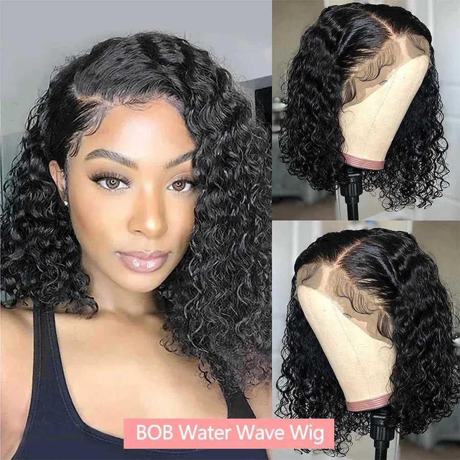 Perruques synthétiques SHUIBO LACE FRANT HUMAN HEIR WIG 13X4 Bob transparent Curly 100% Femelle pré-choisie Q240427